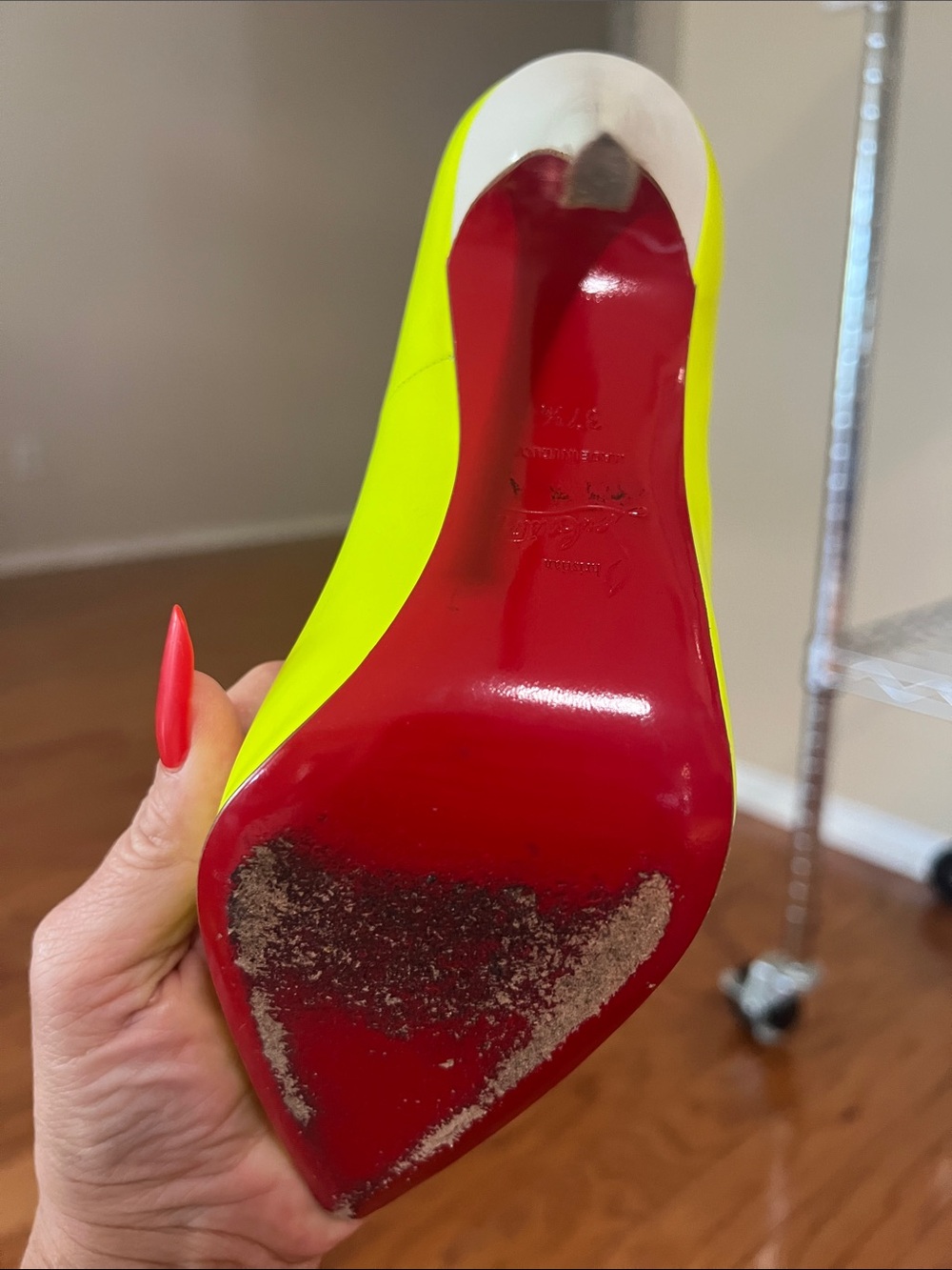 Christian Louboutin Neon Yellow Patent Pumps. originally $695.00. - Picture 9 of 11